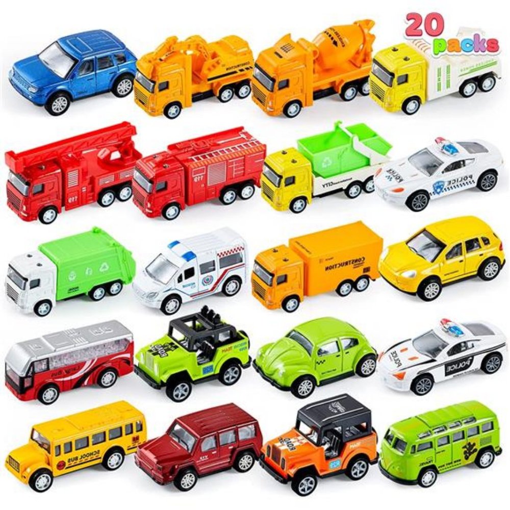 JOYIN 20 Piece Pull Back Cars, Die Cast Metal Toy Cars, Vehicle Set